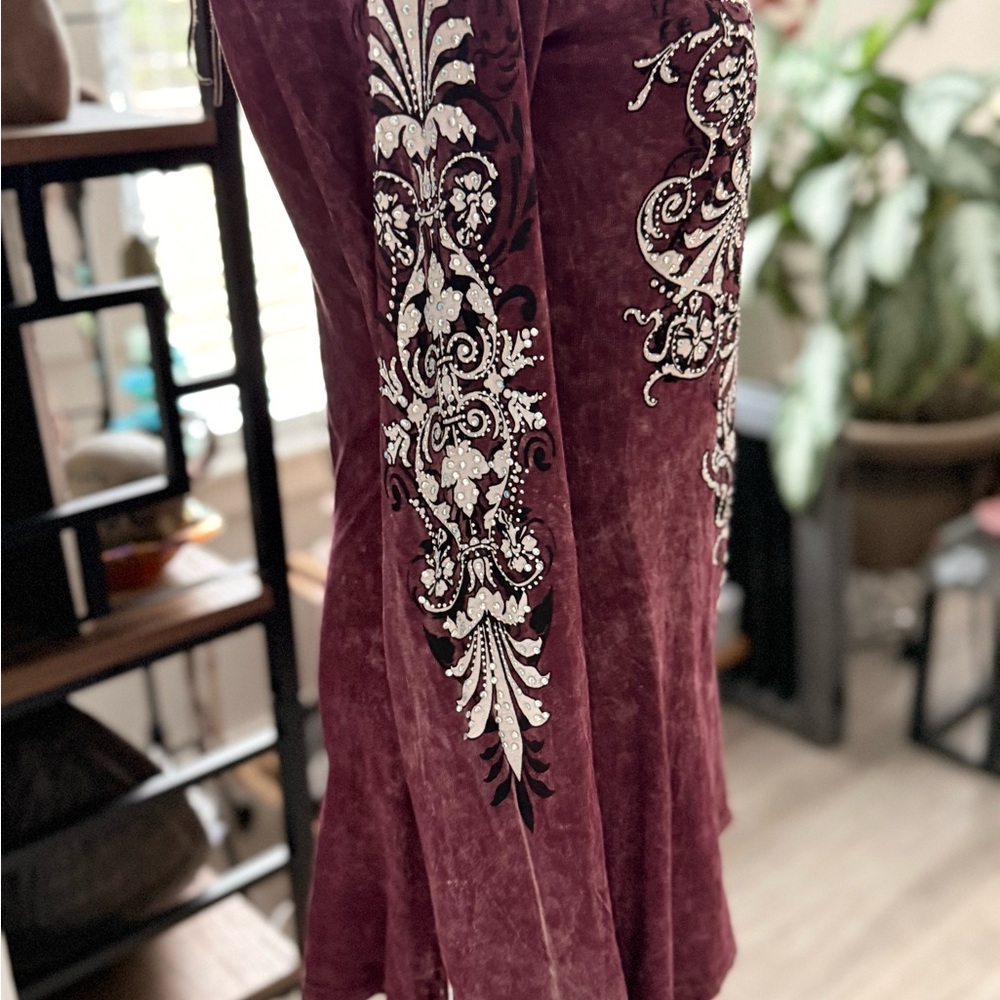 Vocal Burgundy and Black Embroidered Top Vintage fringe - Picture 2 of 7